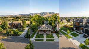 Buyer and agent comparing Eagle, Boise, Meridian listings on tablet and map. Analytical expression weighing value.